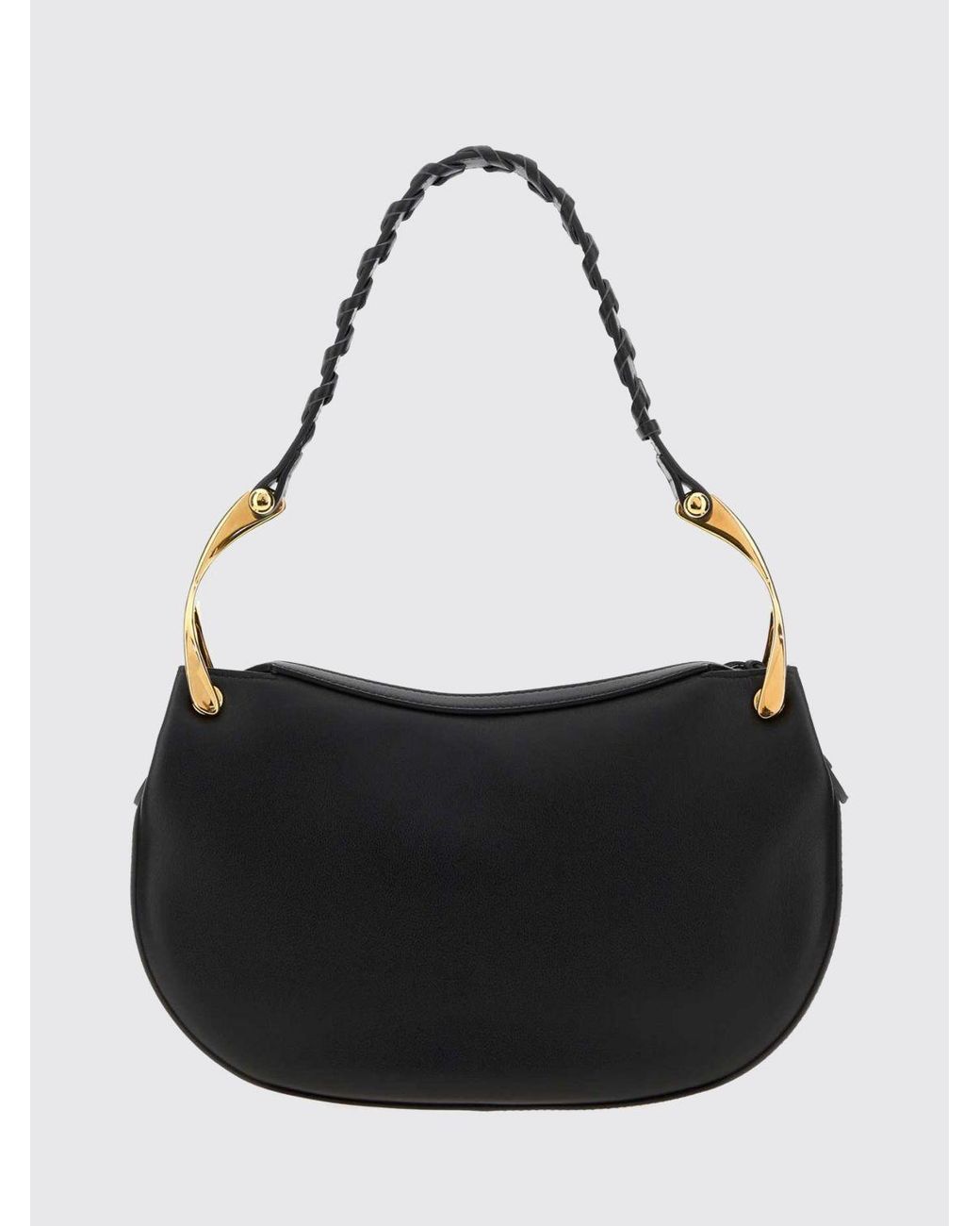 McQueen Black Wishbone Calfskin Shoulder Bag With Woven Handle