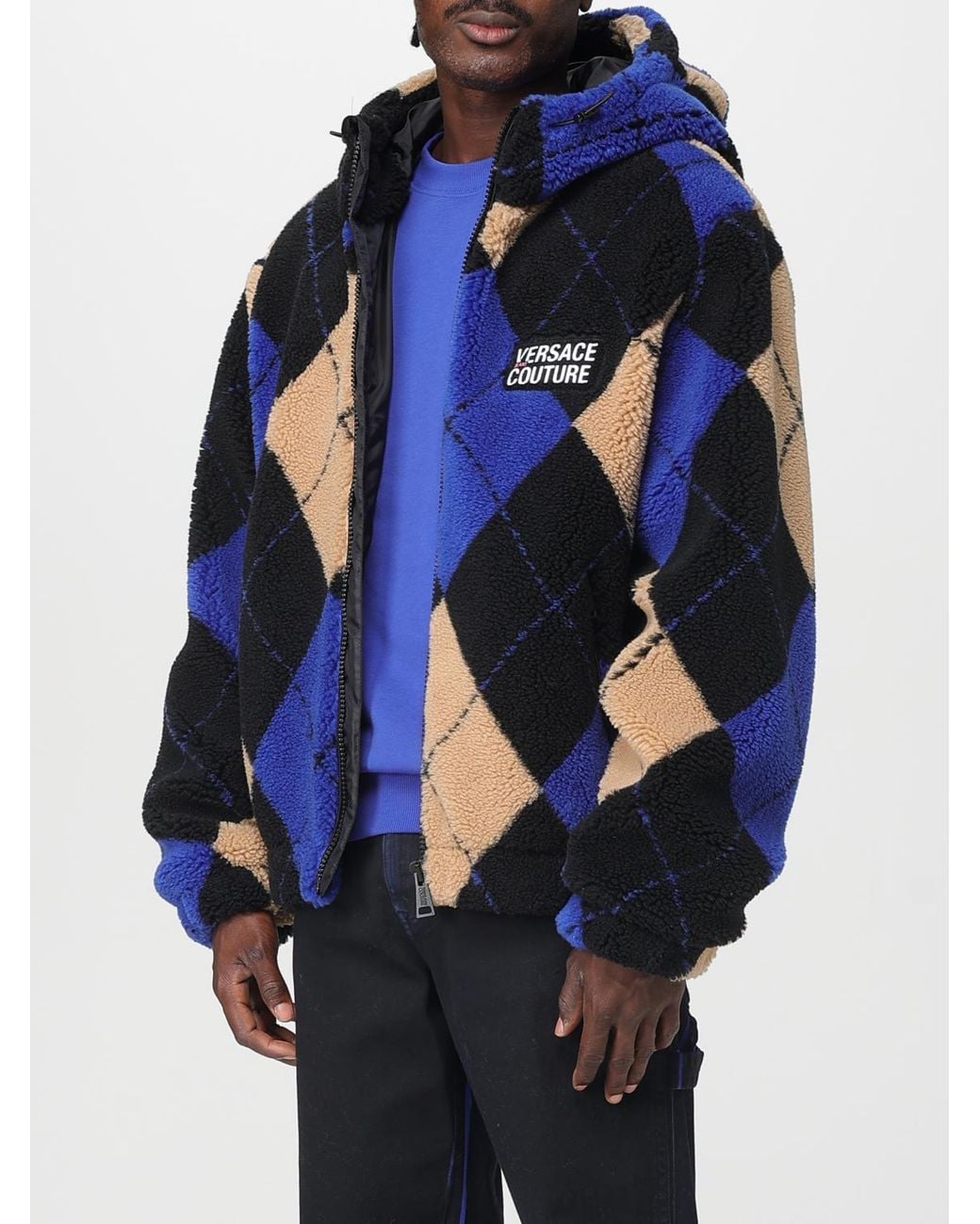 Versace Jeans Couture Blue Fur Jacket With Hood for men
