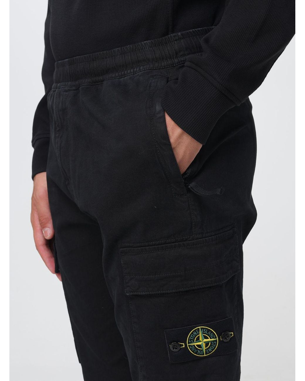 Stone Island Black Slim Fit Stretch Technical Fabric Cargo Trousers With Compass Logo for men