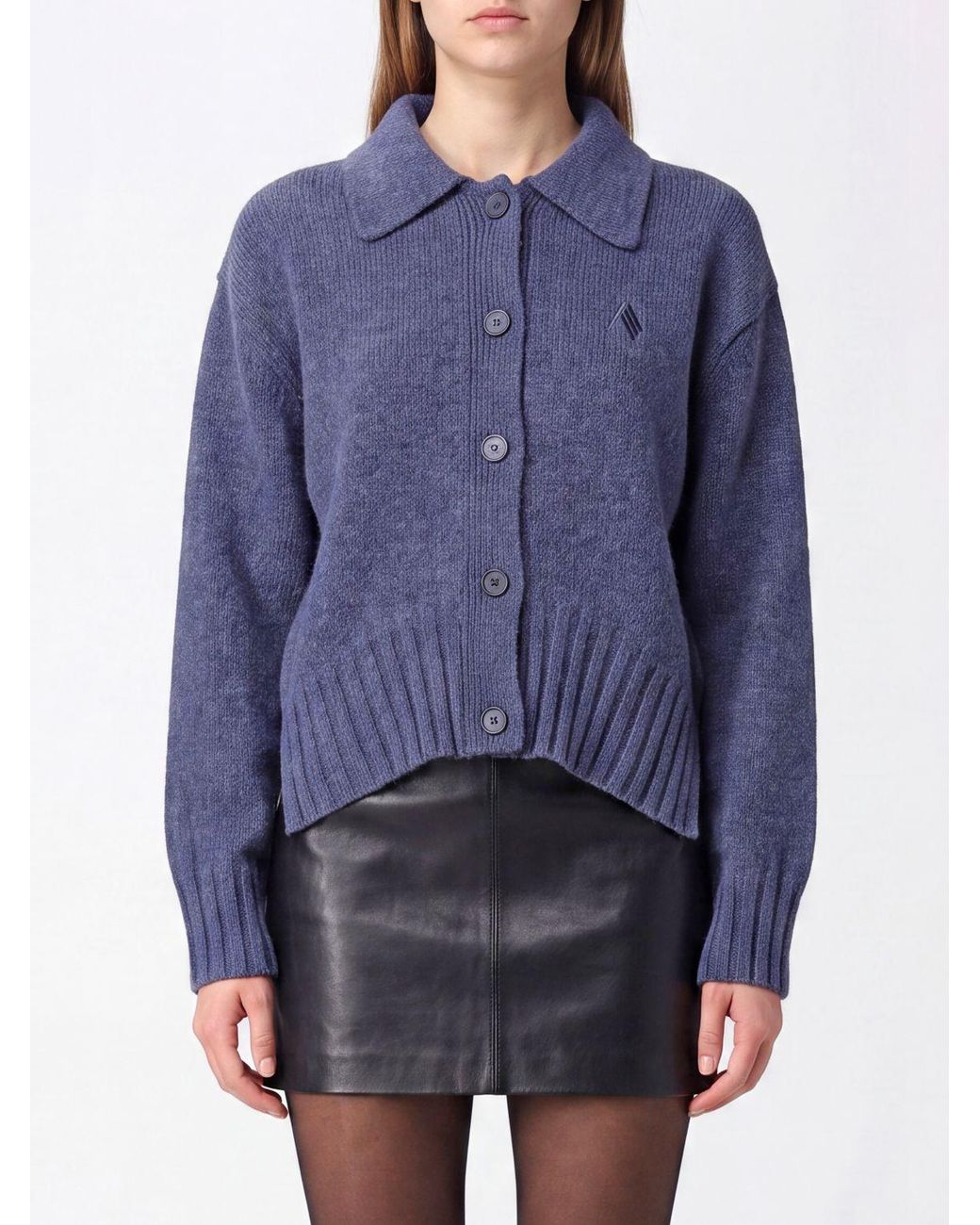 The Attico Blue Wool And Cashmere Polo Cardigan With Embroidered Logo And Dropped Shoulders