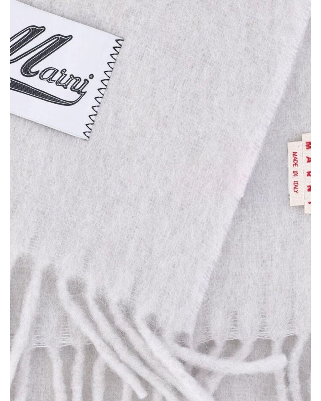 Marni White Logo-Patch Fringed Alpaca Wool-Blend Scarf