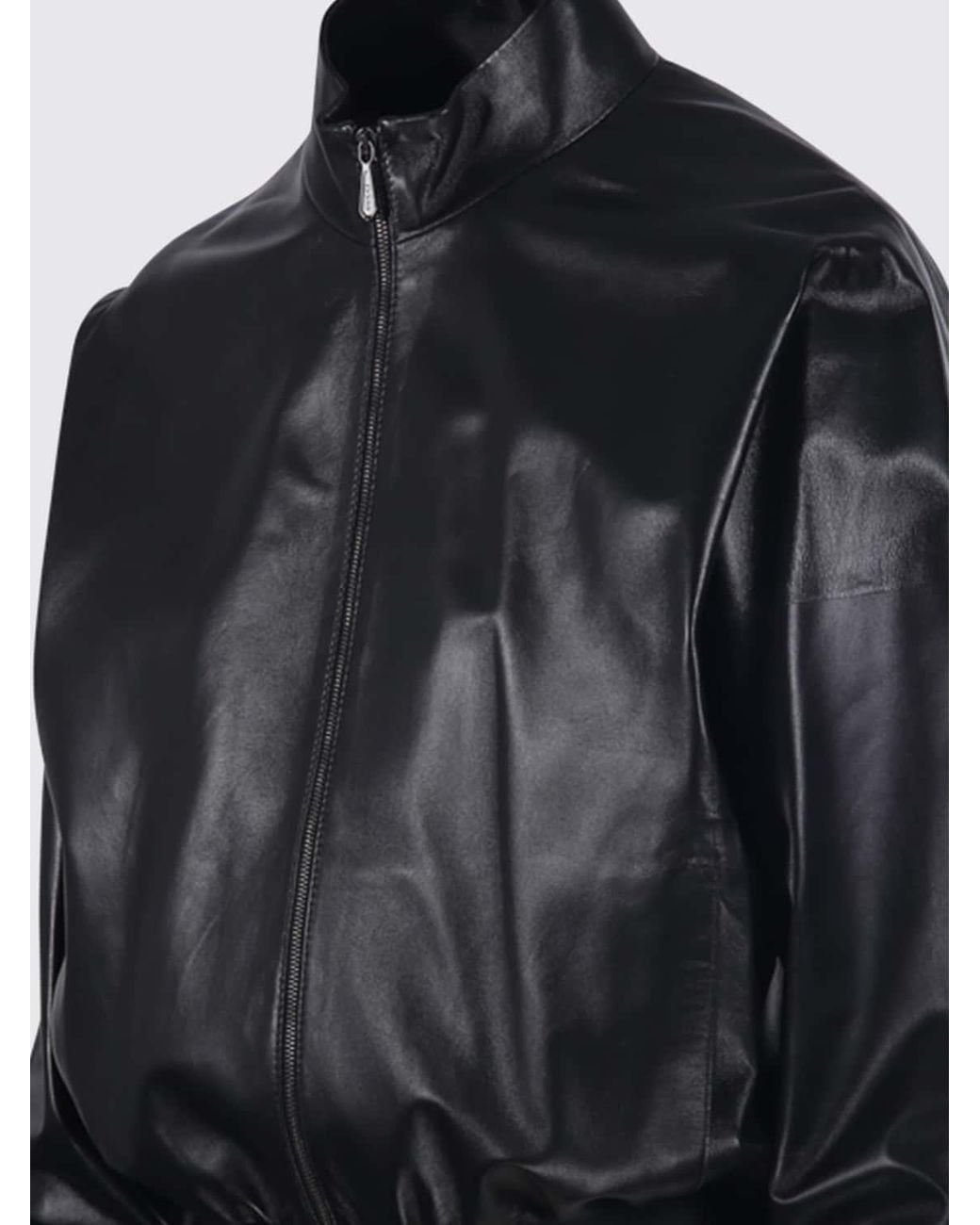 Gucci Black Nappa Leather Bomber Jacket With High Collar And Zip Closure