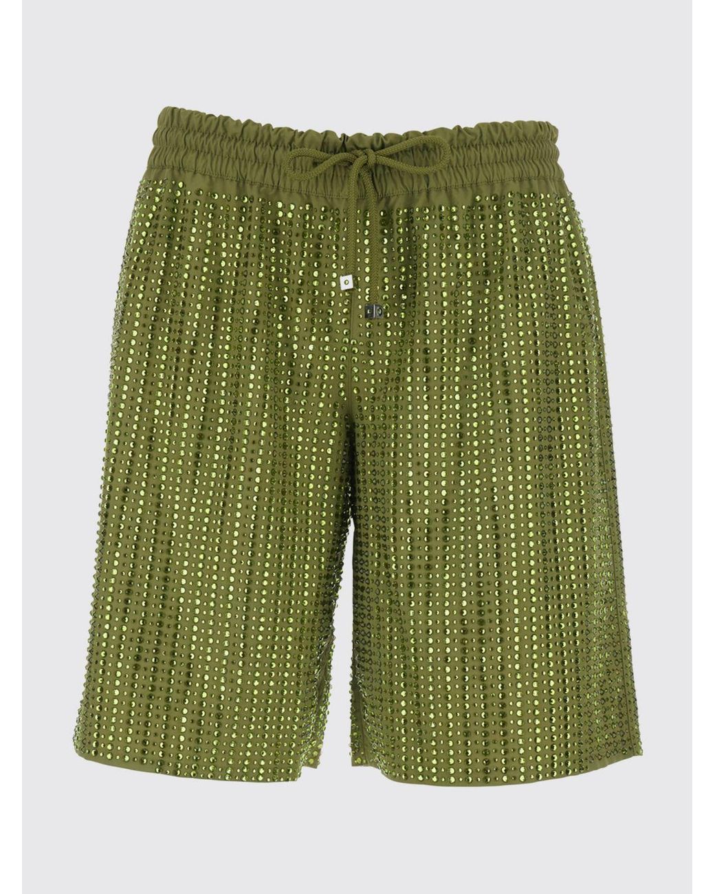VENUJA Green High-Waisted Knee-Length Shorts With Rhinestone Embroidery