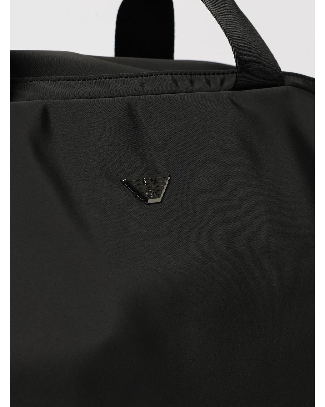 Emporio Armani Black Polyester Travel Duffle Bag With Laptop Pocket And Logo for men