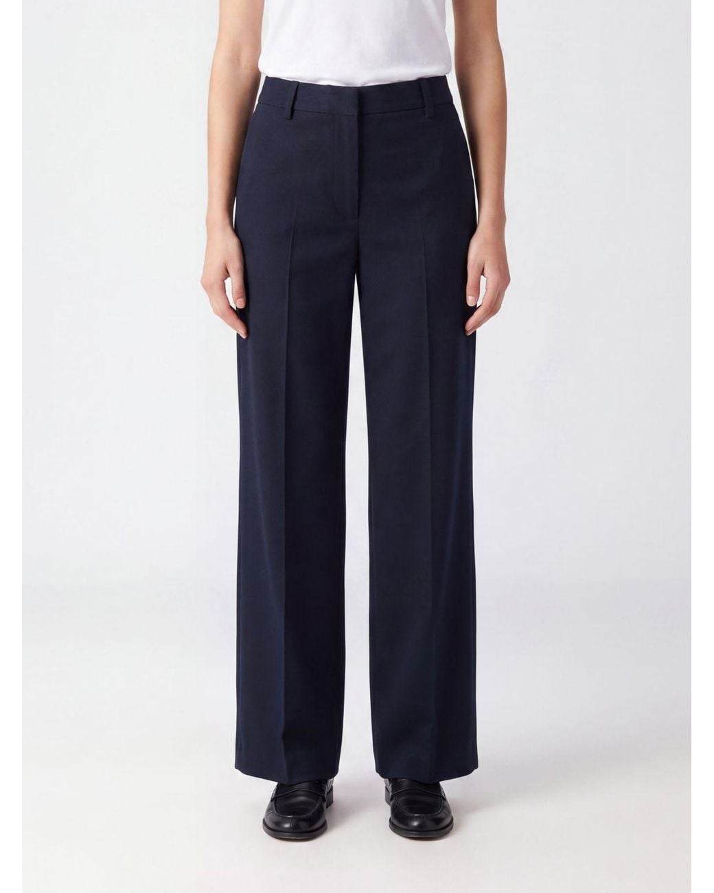 PT Torino Blue Wide-Leg Cotton Trousers With Concealed Closure