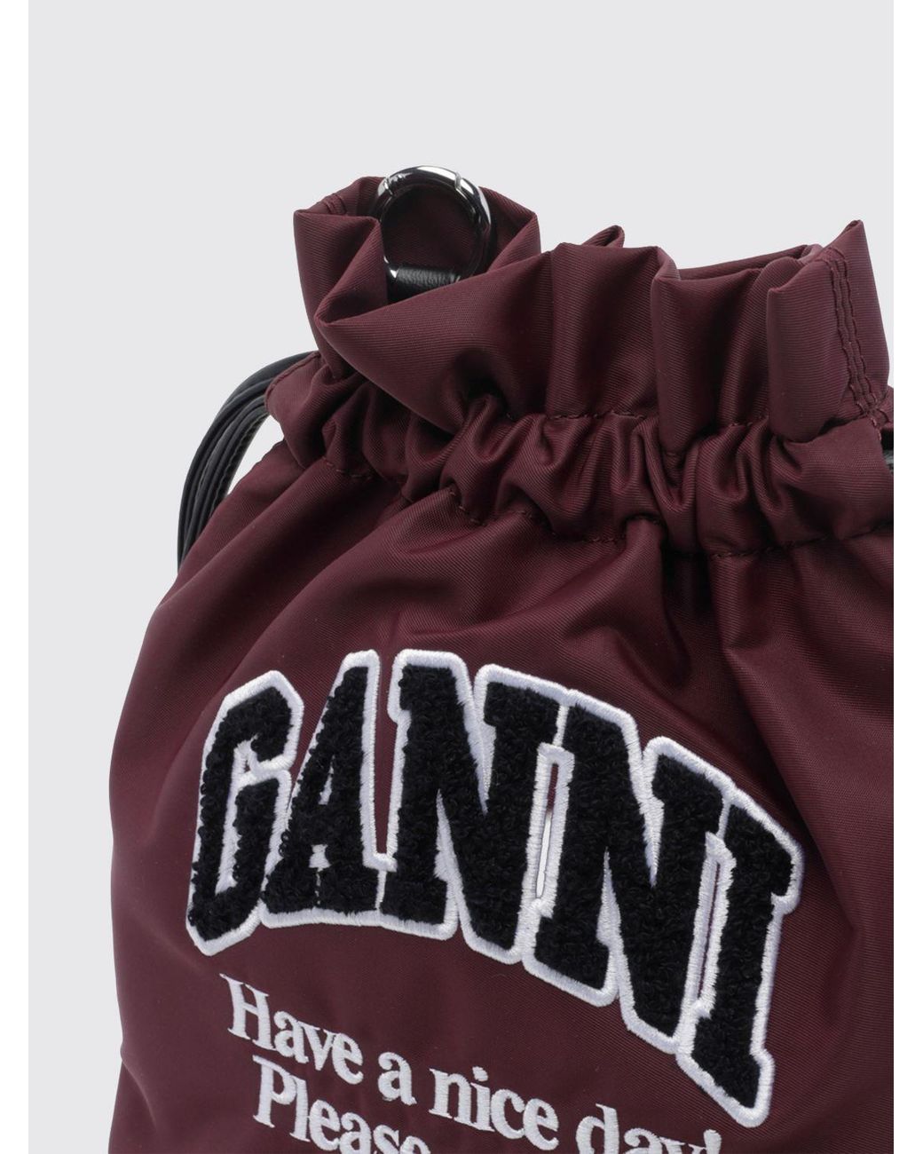 Ganni Red Mini Nylon Drawstring Bag With Logo Patch