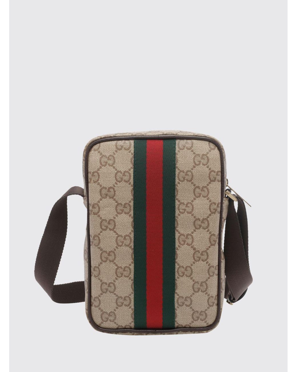 Gucci Brown Gg Jacquard Fabric Crossbody Bag With Stripe Detail for men