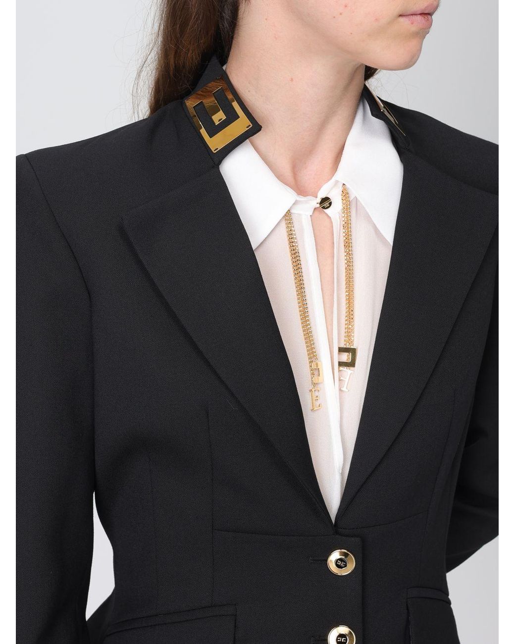 Elisabetta Franchi Black Single-Breasted Crêpe Blazer With Slim Fit And Padded Shoulders