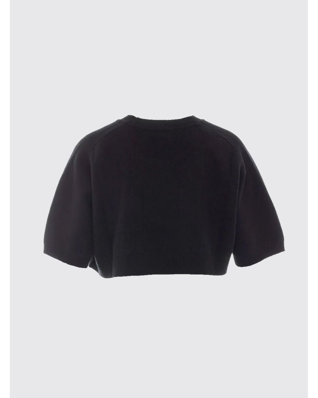 Elisabetta Franchi Black Cropped Wool And Cashmere Sweater With Contrast Logo