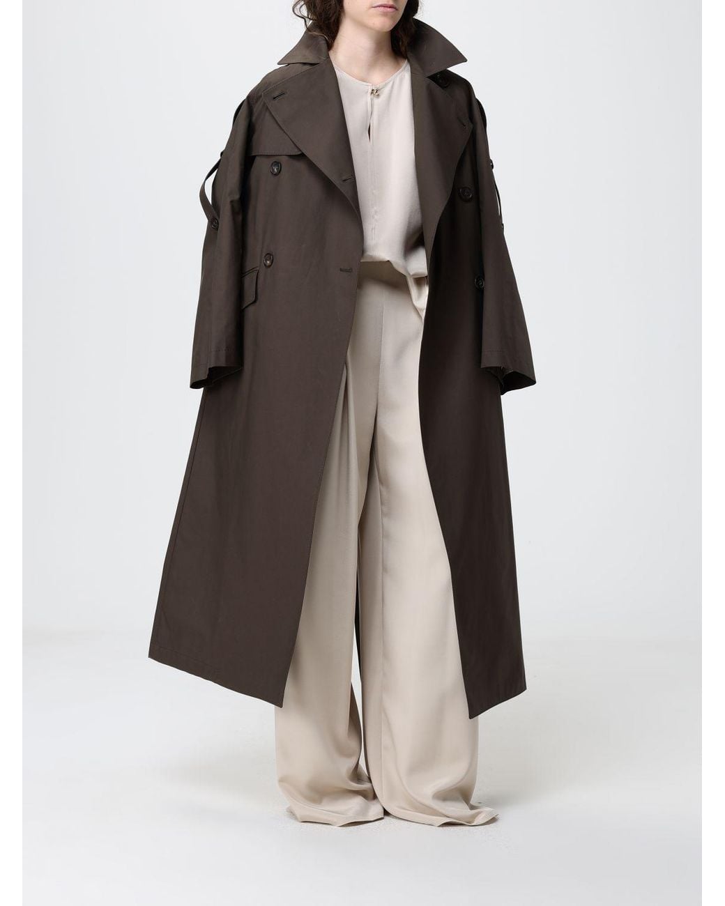 Max Mara Black Double Breasted Cotton Blend Trench Coat