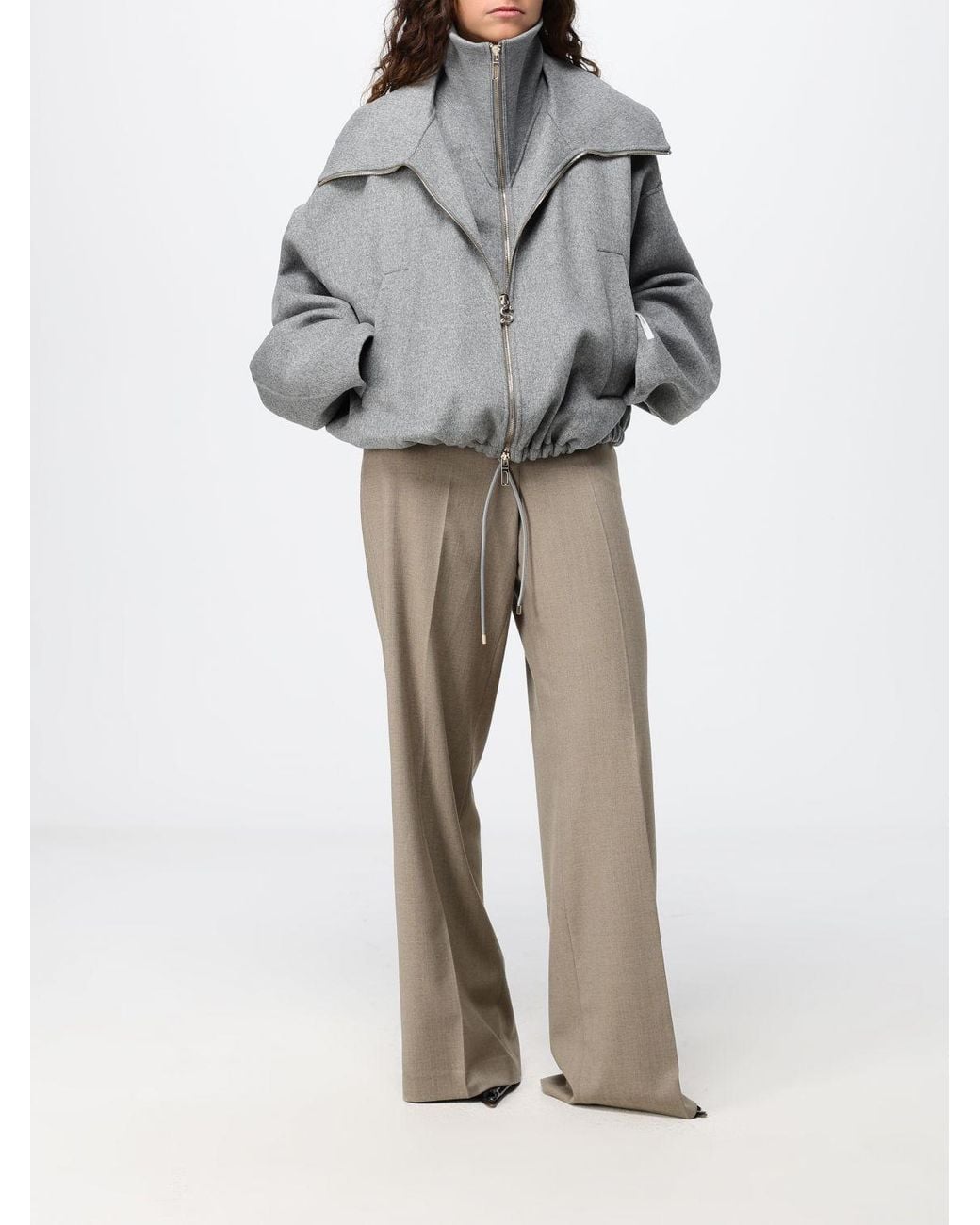 Sportmax Gray Wool Bomber Jacket With High Neck And Zip Fastening