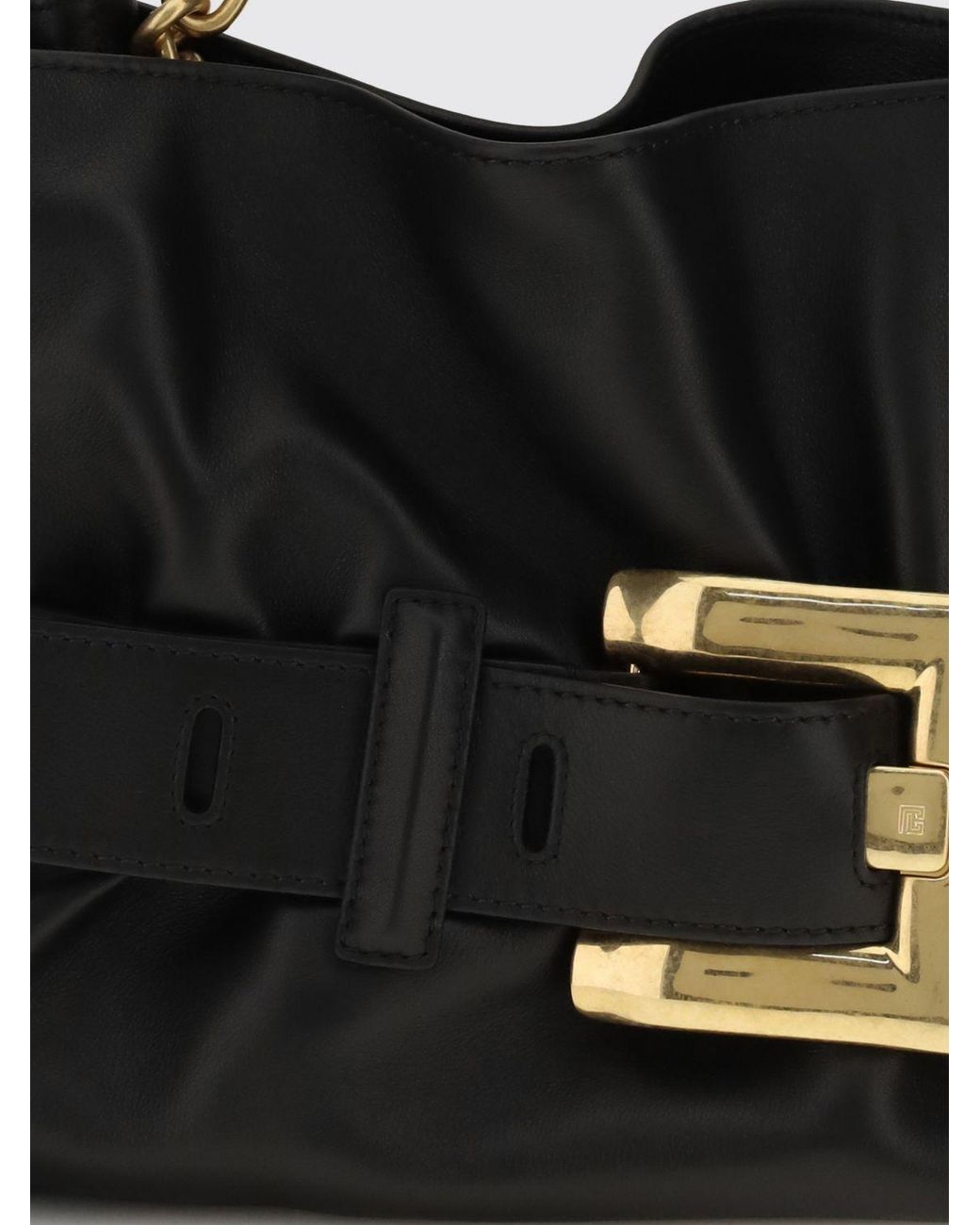 Balmain Black Anthem Leather Hourglass Handbag With Buckle Detail