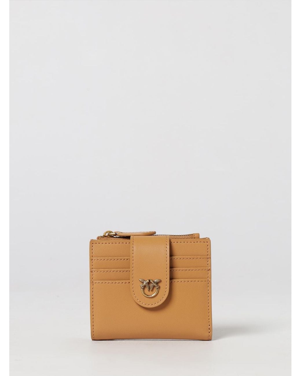 Pinko Natural Small Smooth Leather Wallet With Metallic Love Birds Logo
