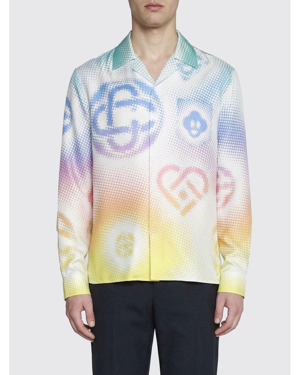 Casablanca Blue Silk Shirt With Monogram Print for men