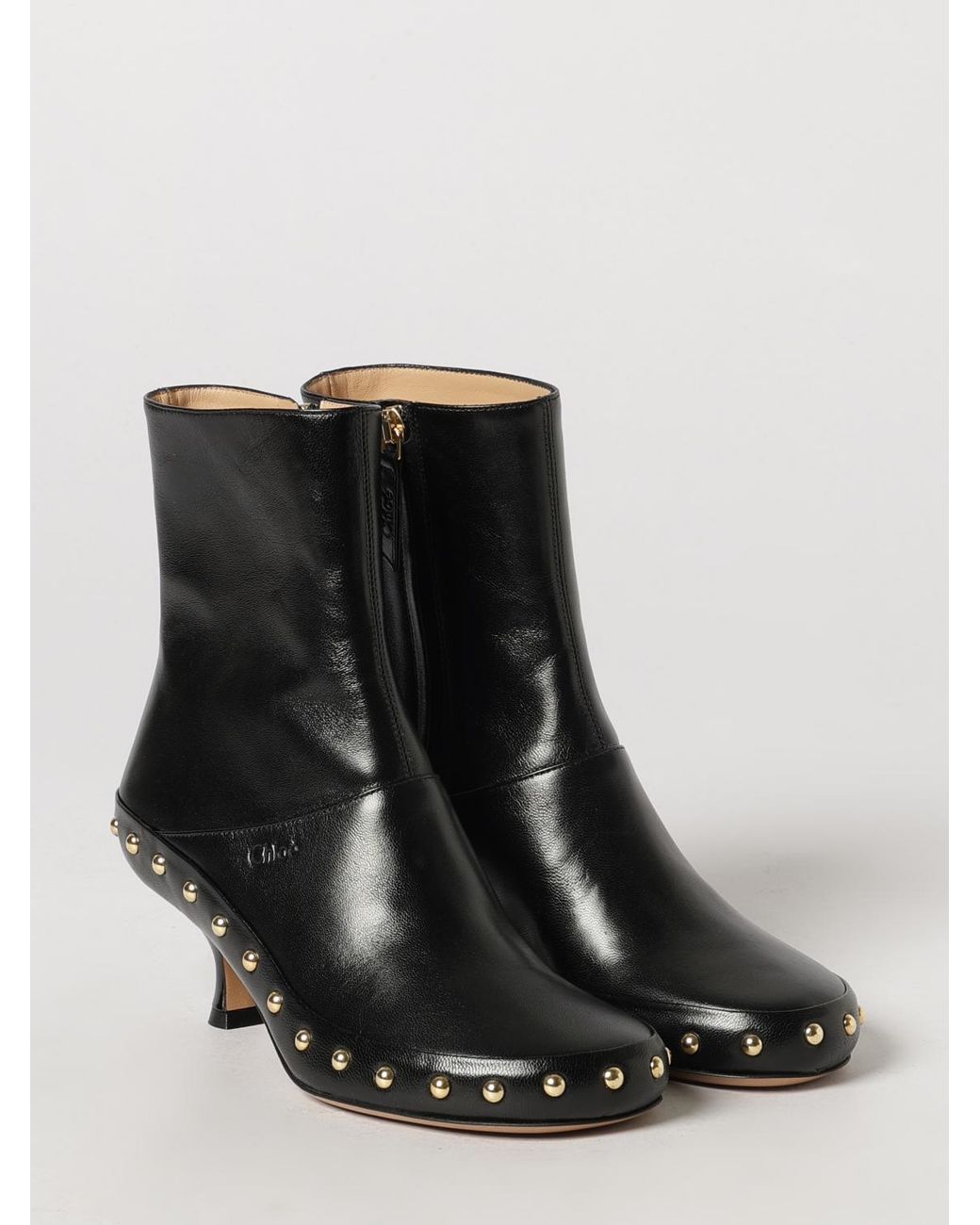 Chloé Black ChloÉ Junie Calfskin Ankle Boots With Studs And Stiletto Heel
