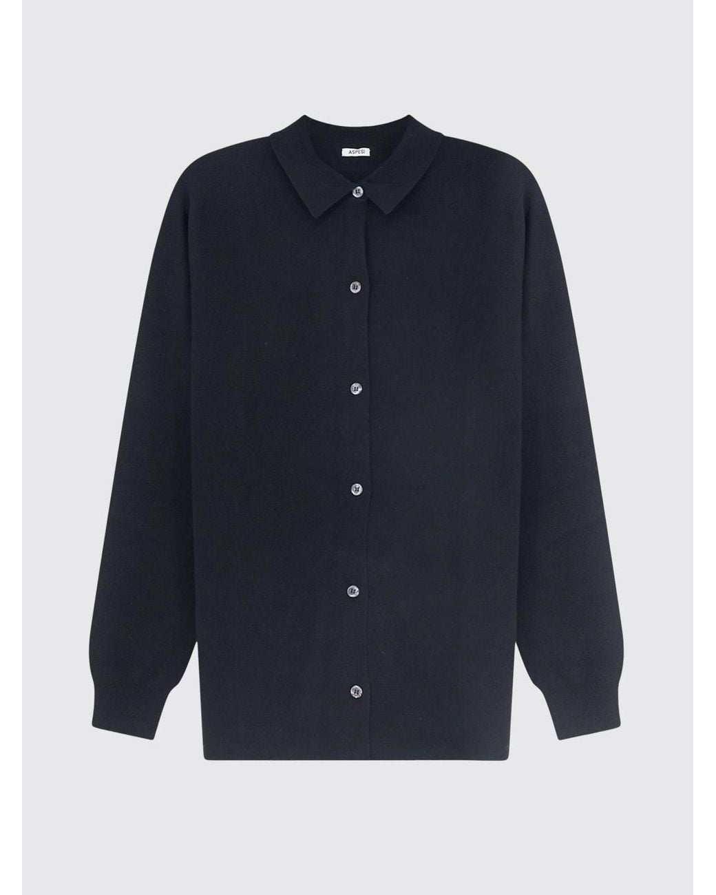 Aspesi Blue Polo-Style Cotton Cardigan With Classic Collar