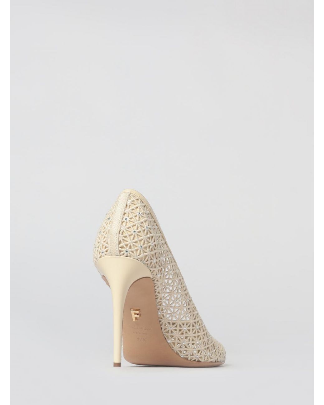 Ferragamo Natural Macramé Cotton Pumps With Rhinestones