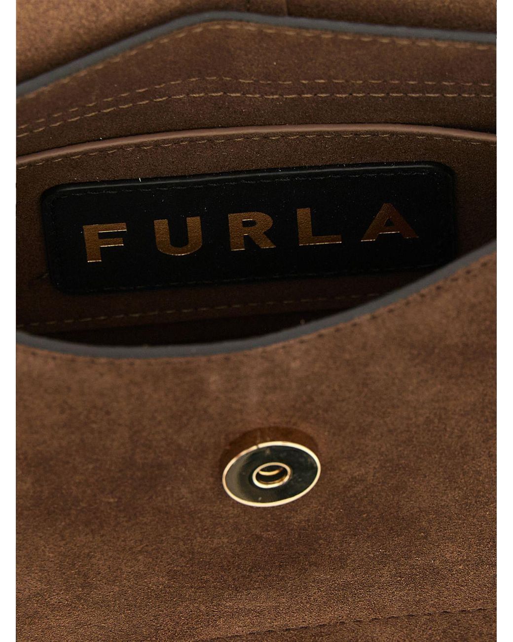Furla Brown Flow Mini Leather Shoulder Bag With Adjustable Strap