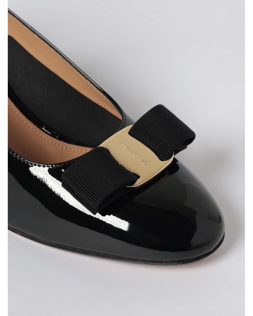 Ferragamo Black Vara Patent Leather Slingbacks
