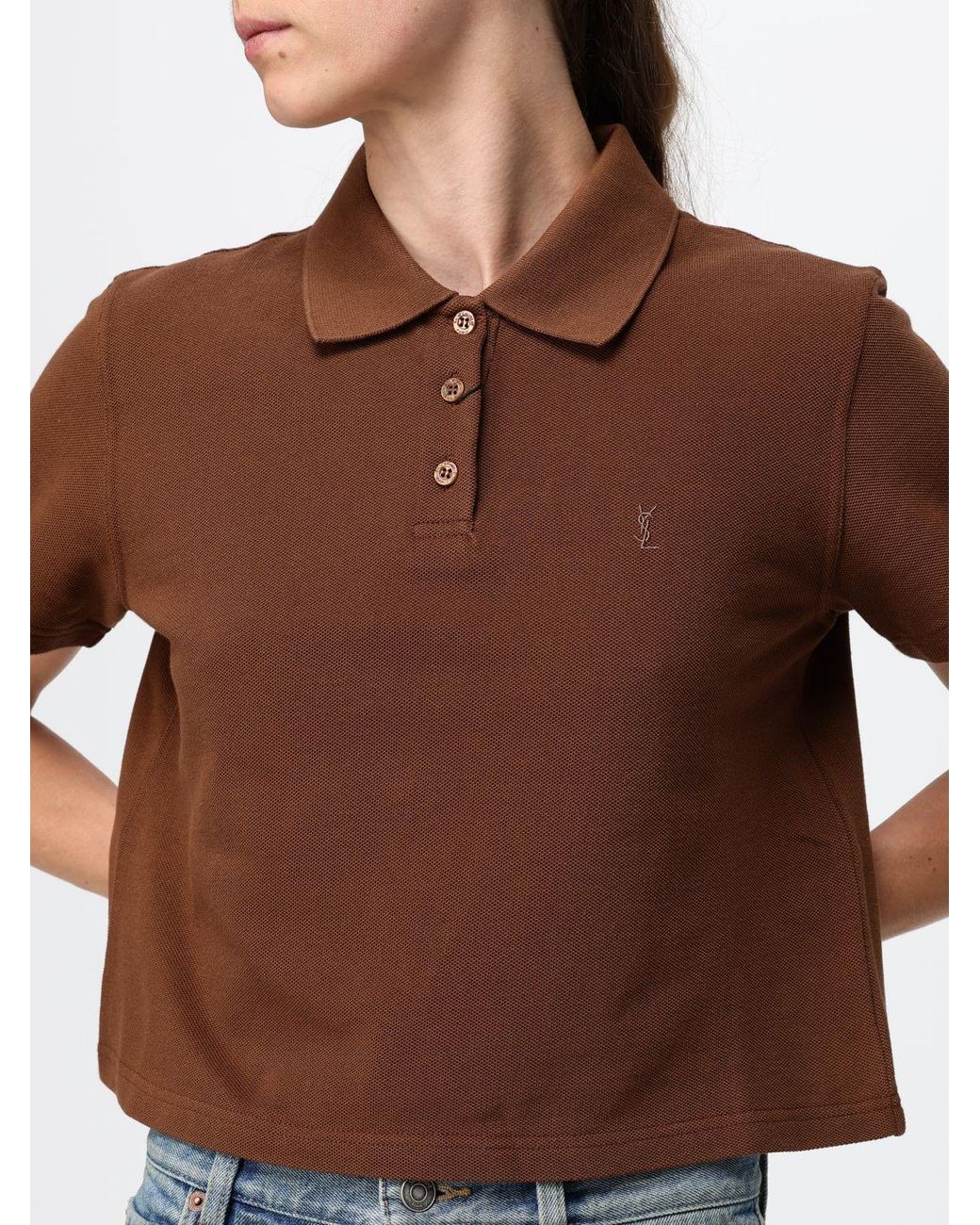 Saint Laurent Blue Cotton Polo Shirt With Embroidered Ysl Monogram