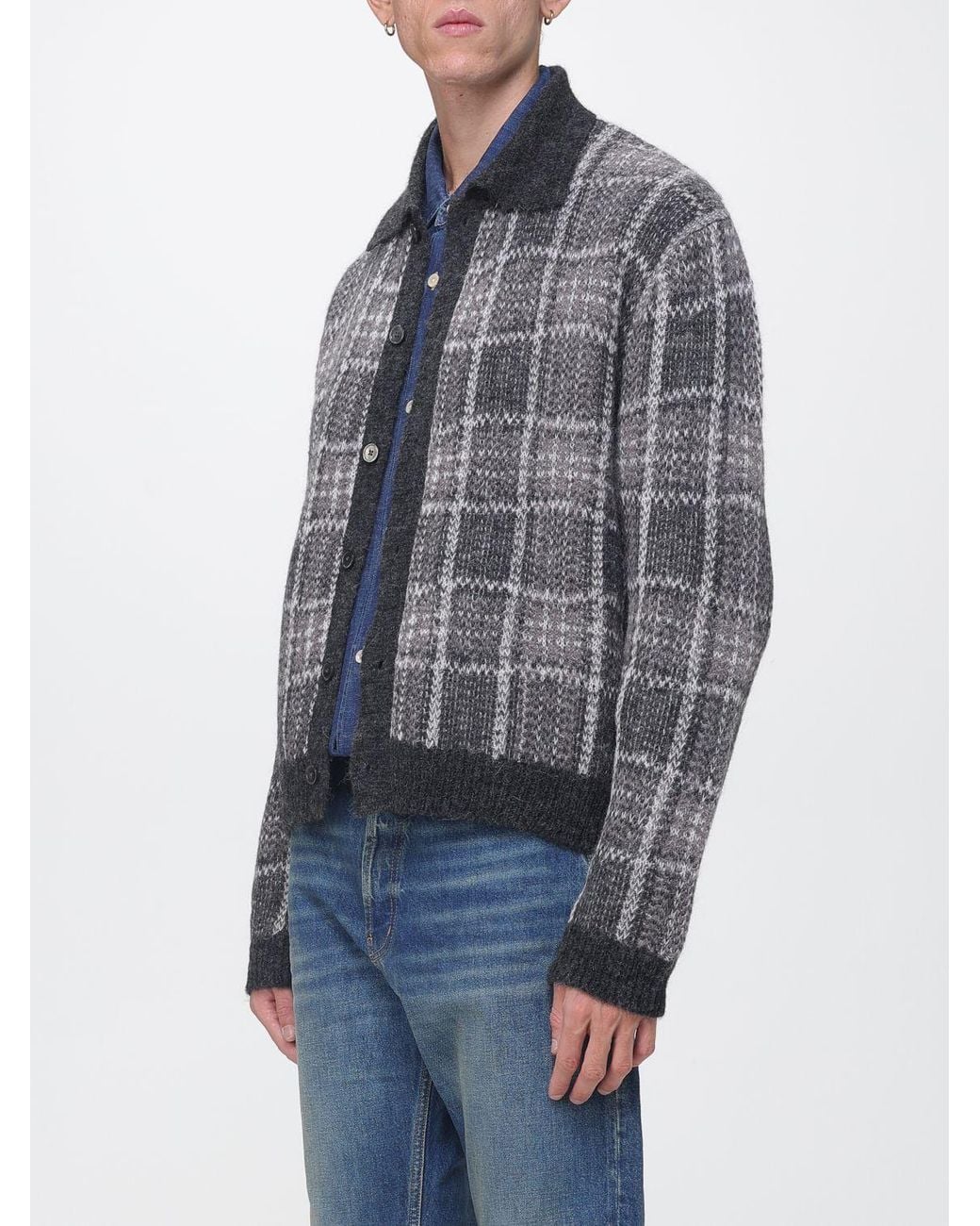 Our Legacy Gray Tartan Polo-Style Cardigan for men