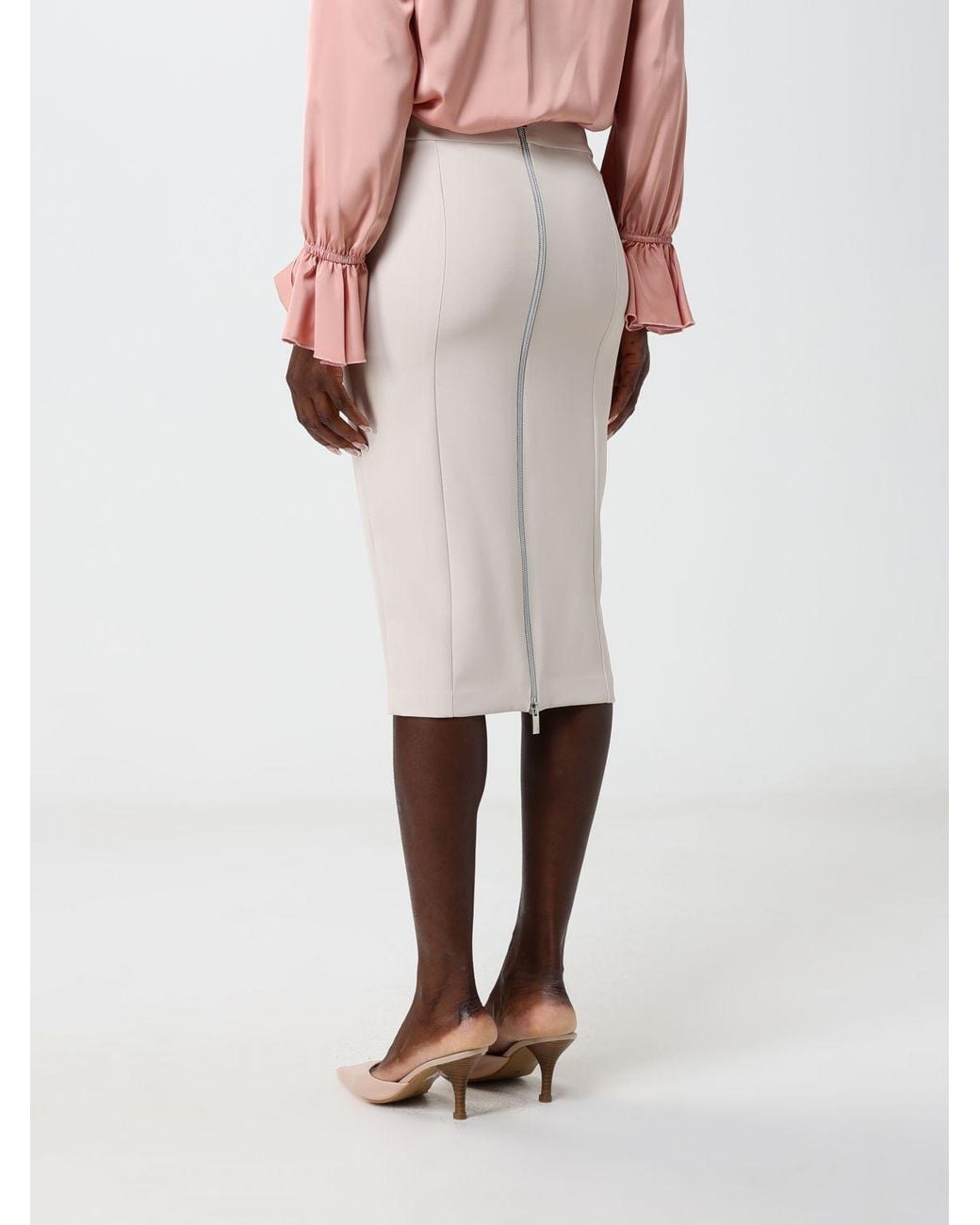 Hanita White High-Waisted Jersey Pencil Midi Skirt With Back Slit
