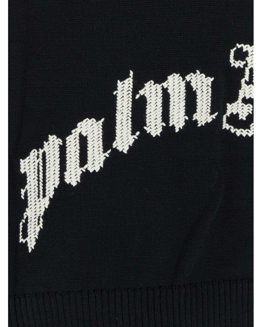 Palm Angels Blue Contrast Jacquard Logo Cotton Hoodie for men