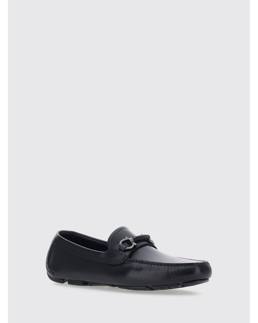 Ferragamo White Calfskin Driver Loafers With Metal Gancini Horsebit for men