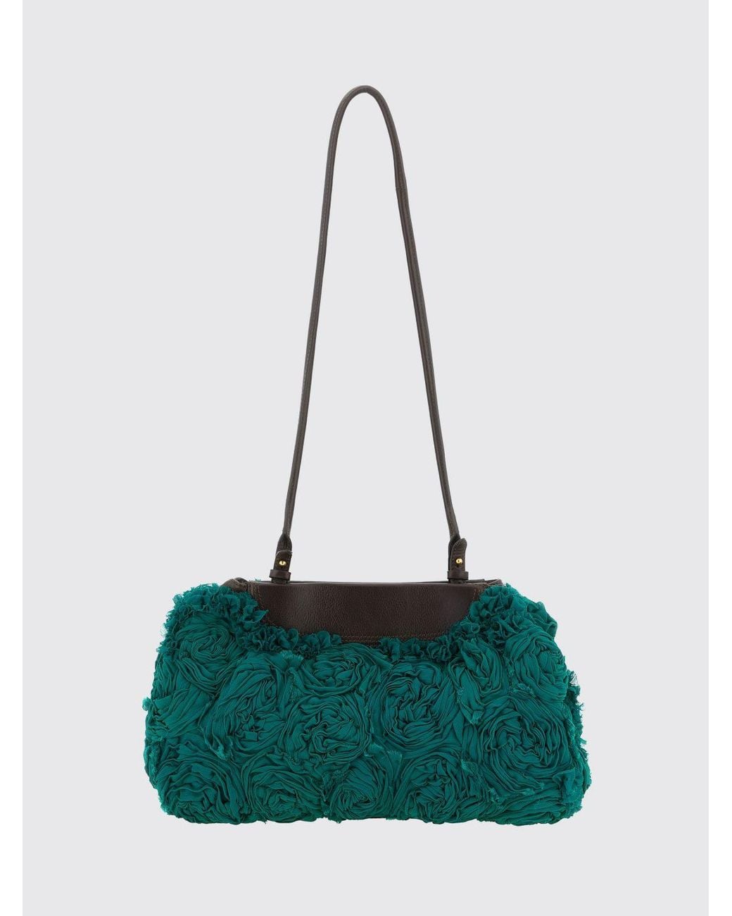 Dries Van Noten Green Flared Acetate Shoulder Bag With Embroidery And Leather Handle