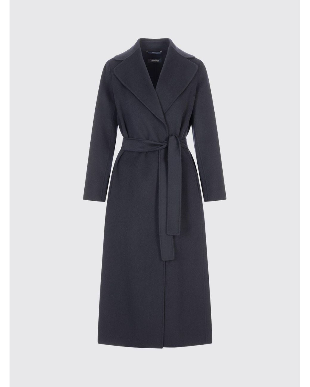 Max Mara Blue Long Belted Pure Wool Robe Coat