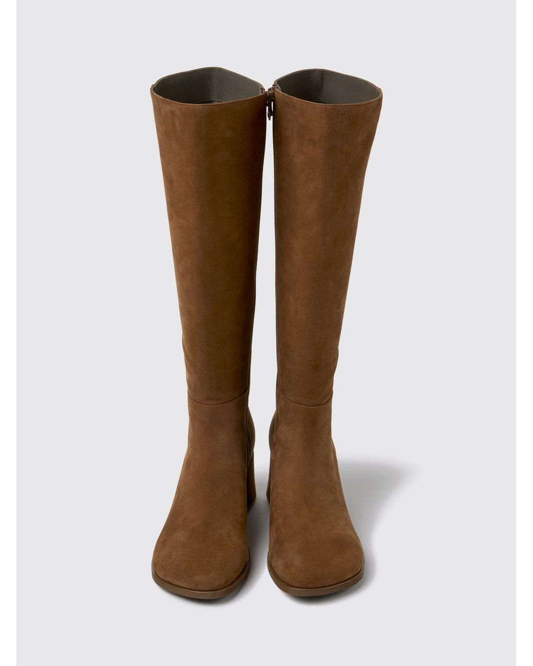 Camper Brown Kora Nubuck Leather Knee-High Boots With A Medium Heel And Zip