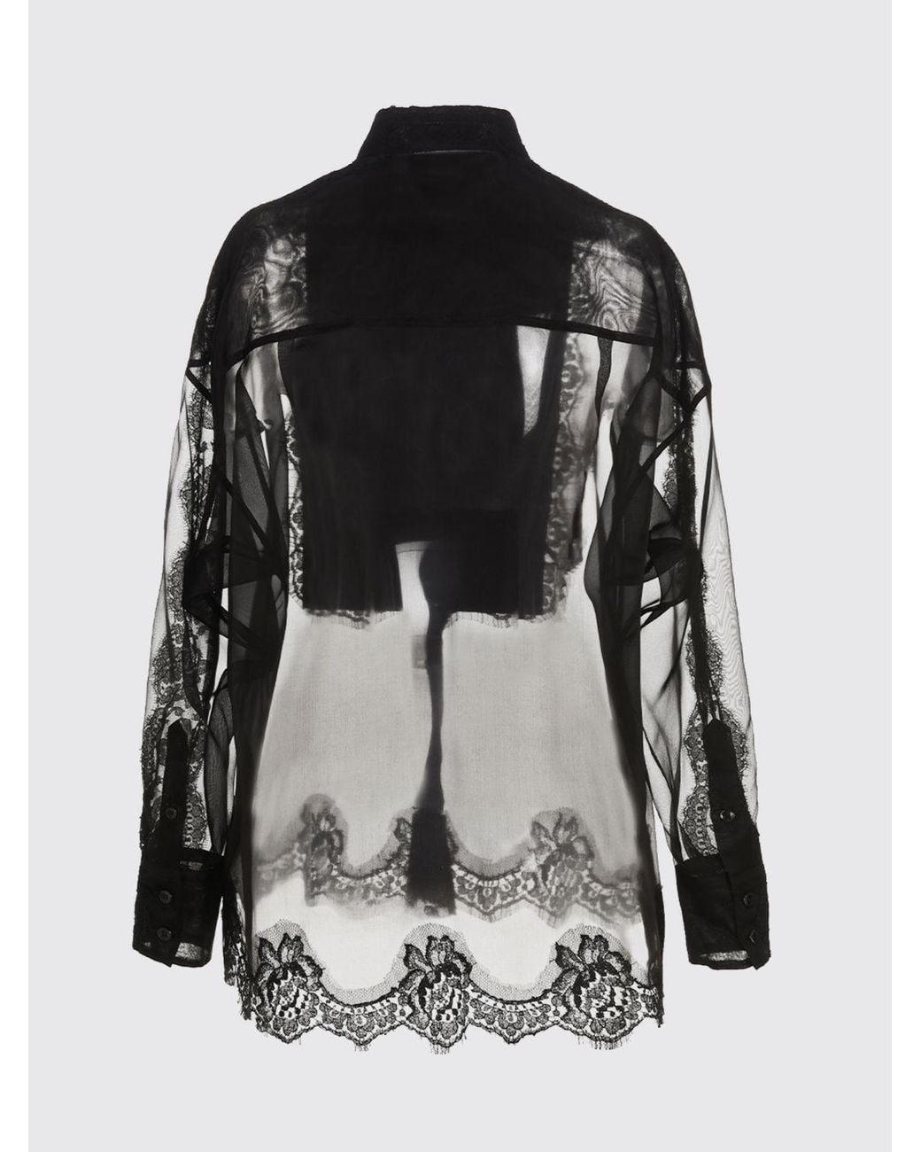 Dolce & Gabbana Blue Dolce &Amp Gabbana Silk And Lace Shirt With Plastron Bib And Classic Collar