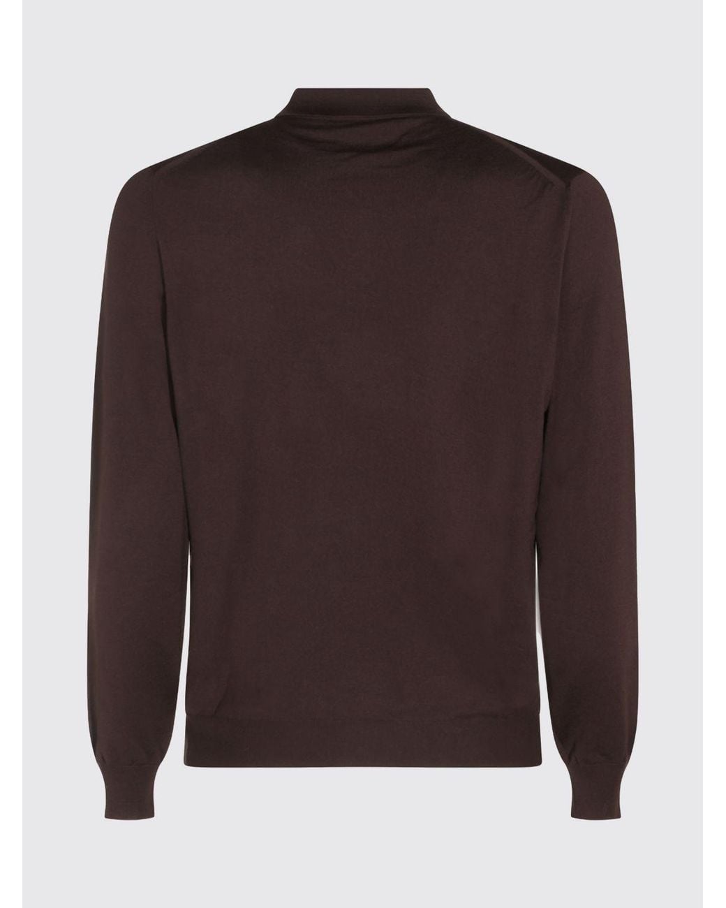 Zanone Brown Long-Sleeved Knit Wool Polo With Three-Button Placket for men