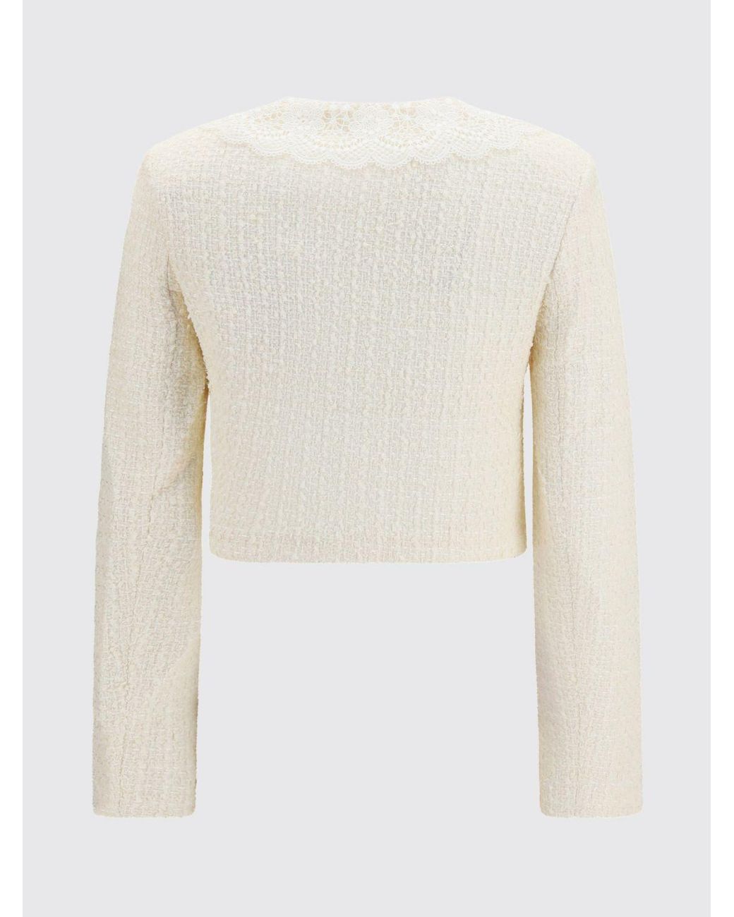 Self-Portrait Natural Cropped Bouclé Blazer With Lace Collar And Inserts