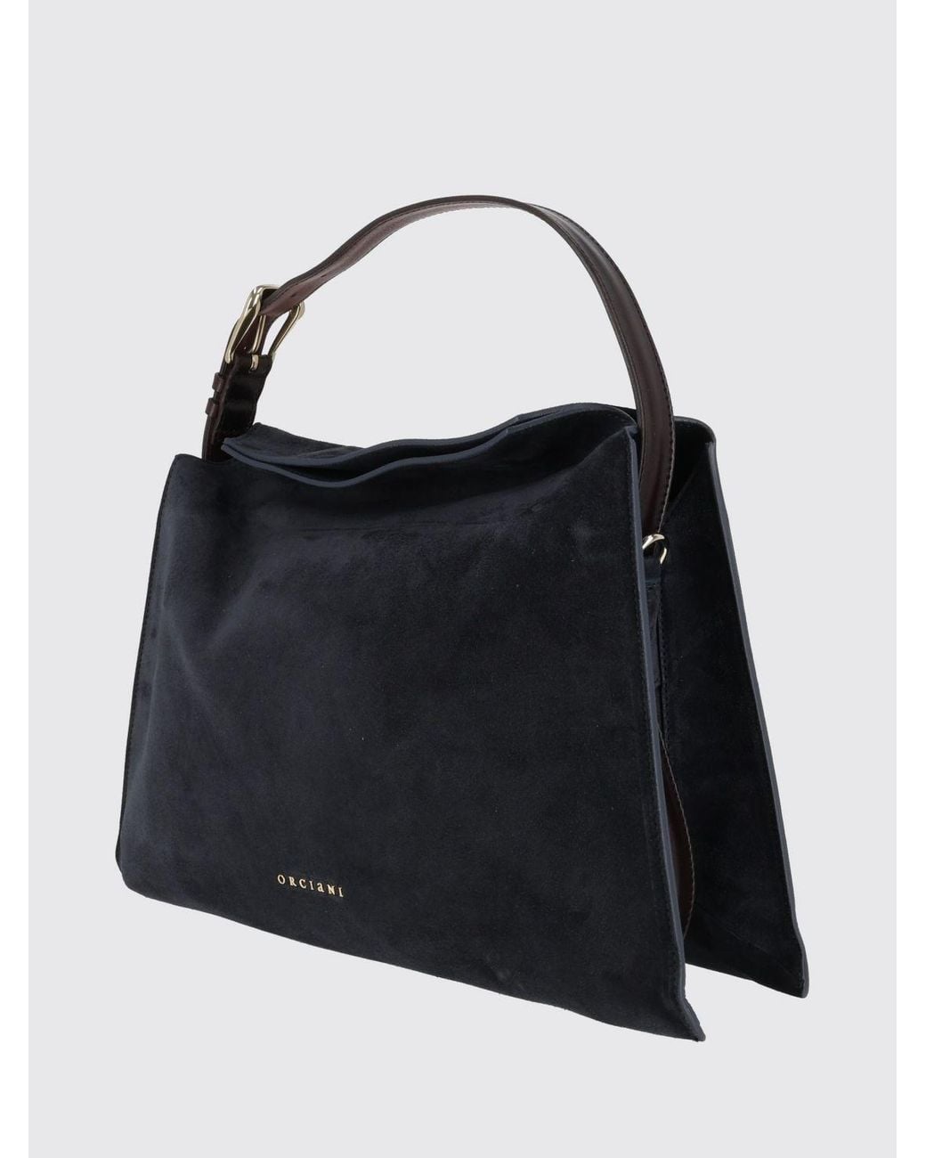 Orciani Black Trinity Suede Calfskin Shoulder Bag With Adjustable Handle