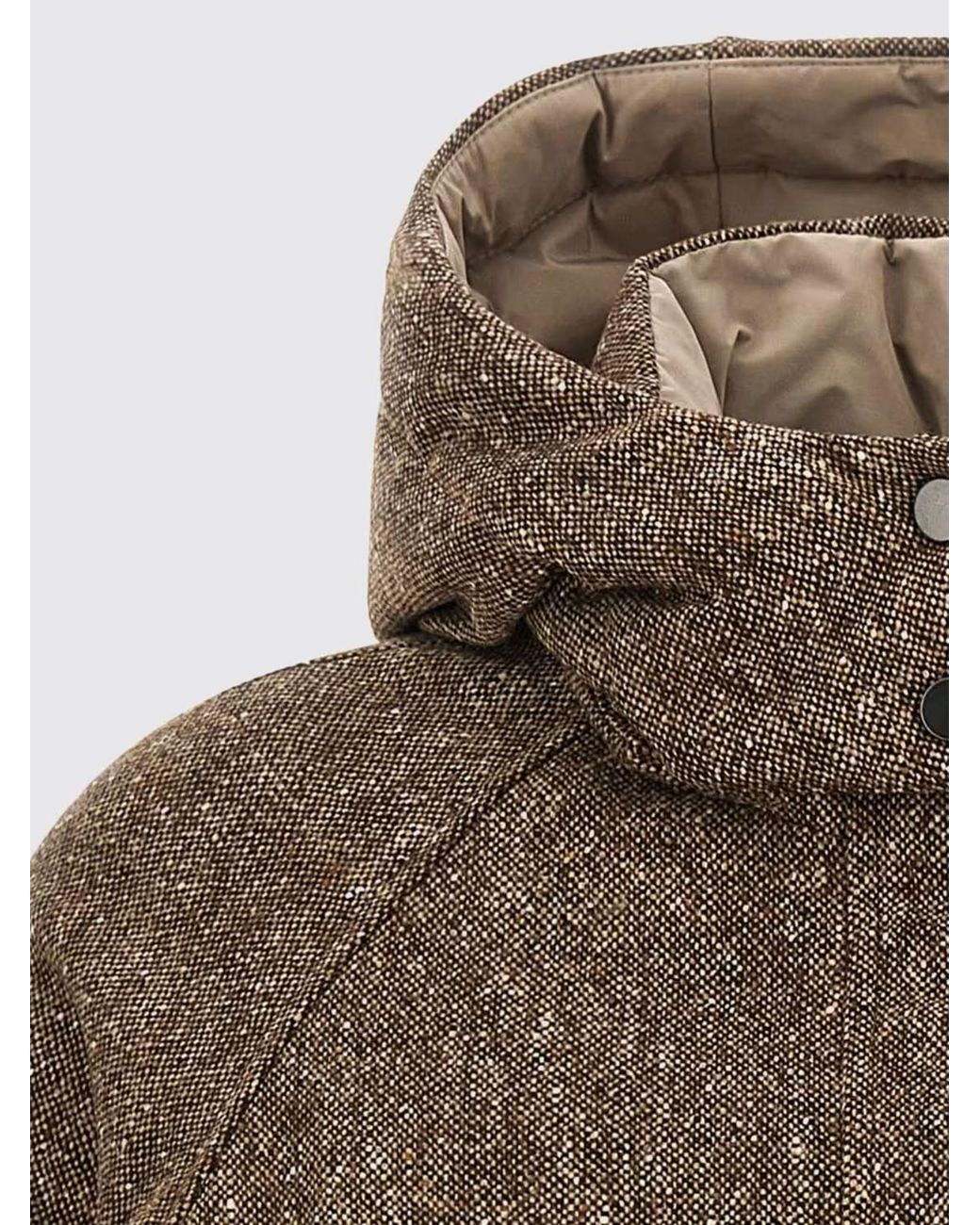 Brunello Cucinelli Brown Relaxed Fit Padded Wool-Blend Bomber Jacket With Hood