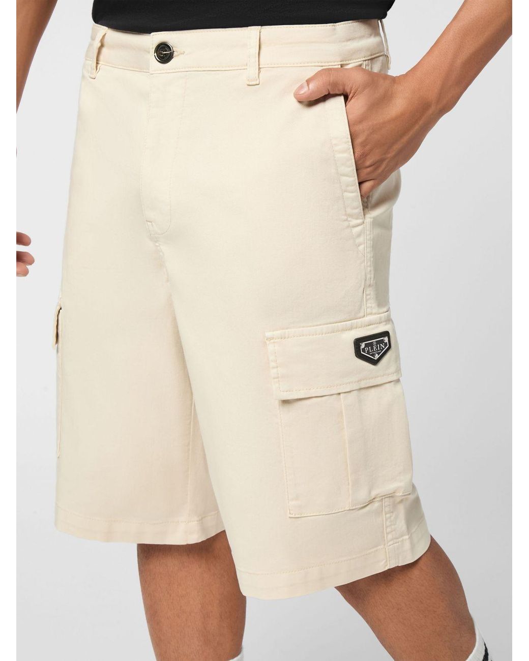 Philipp Plein Natural Cotton Cargo Shorts With Multiple Pockets for men