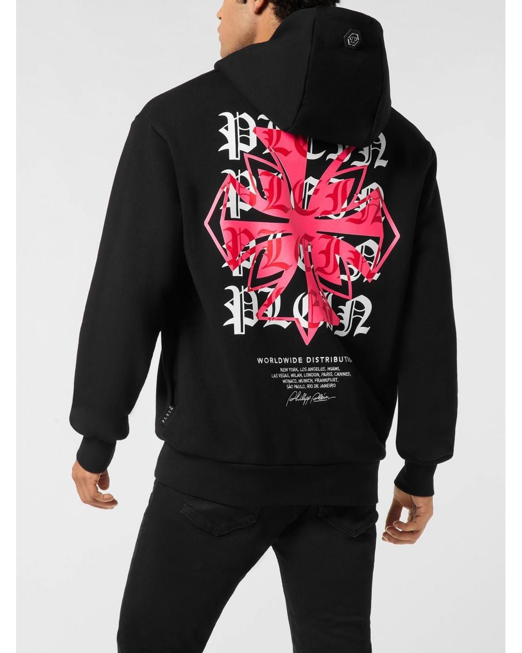 Philipp Plein Black Cotton Hoodie With Logo Print for men