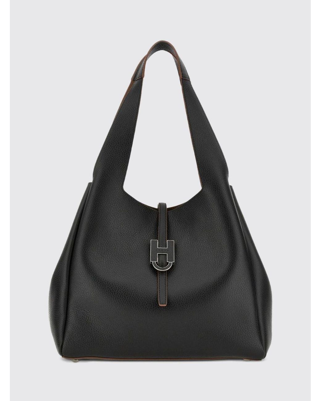 Hogan Black Calfskin Shoulder Bag With Double Handle And Inner Pouch
