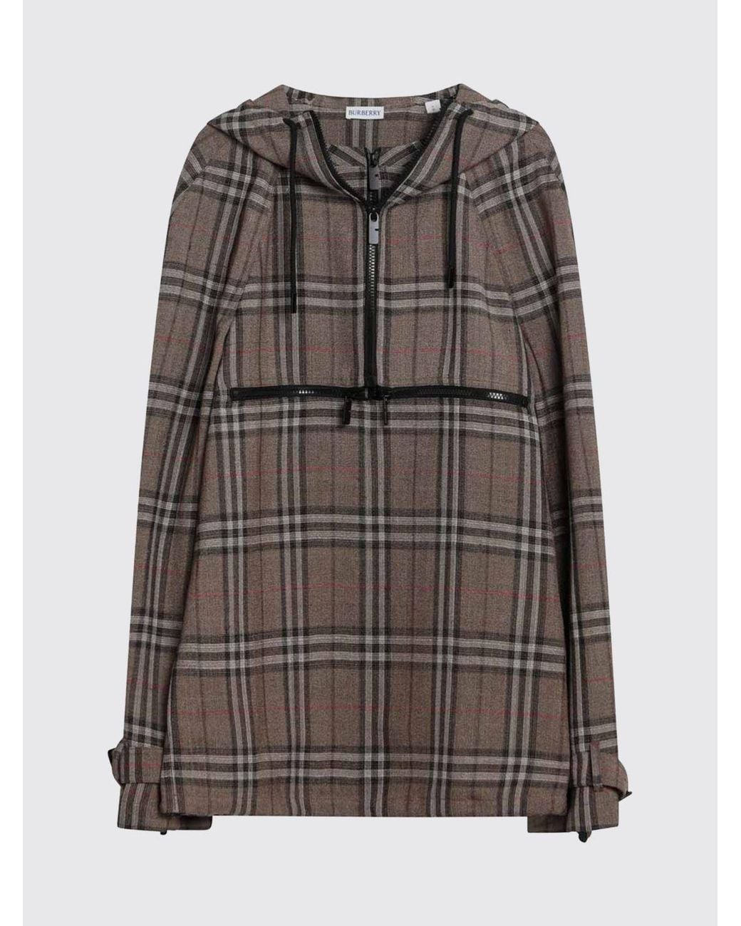 Burberry Gray Silk Blend Checked Half Zip Jacket for men