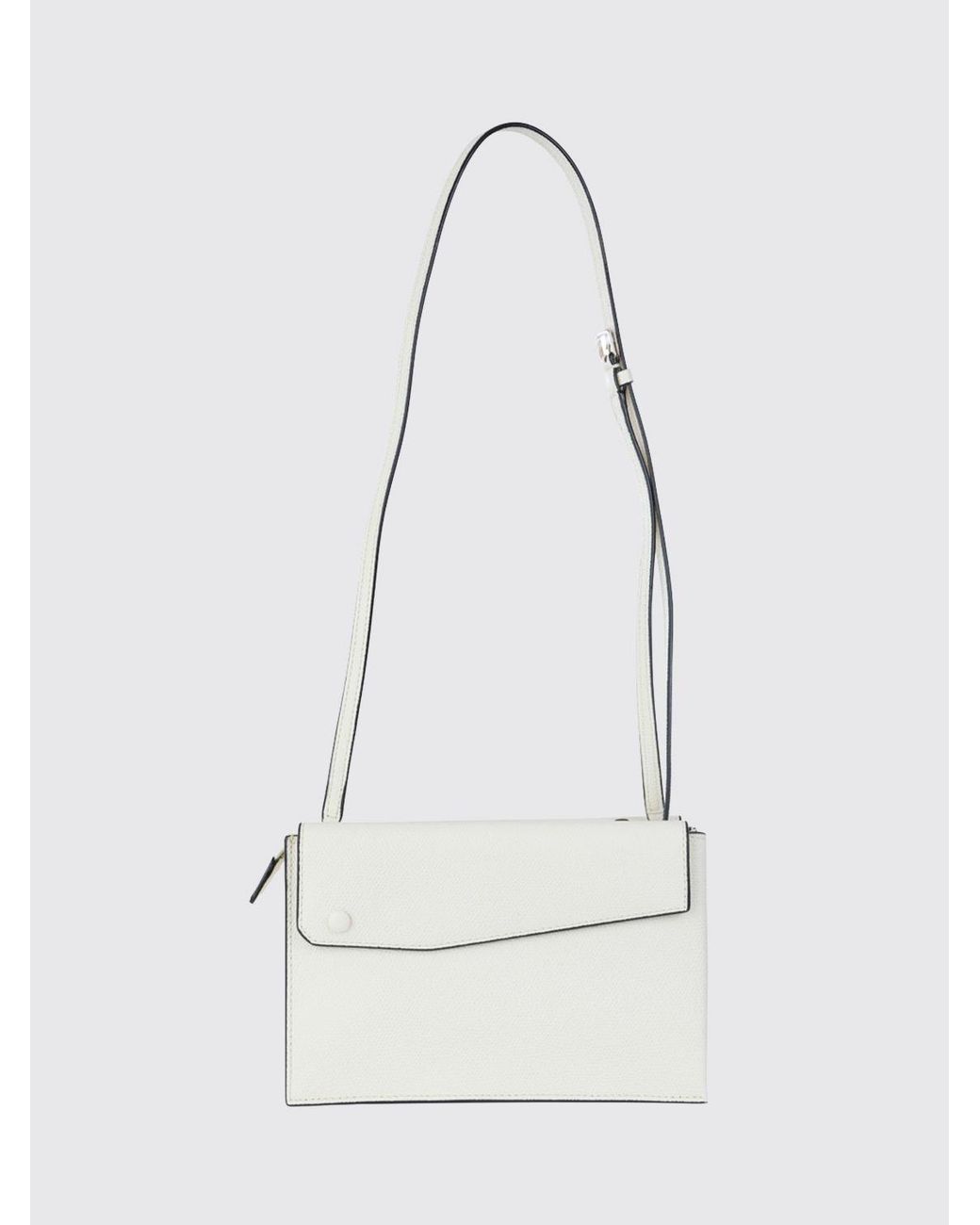 Valextra White Pocket Grained Calfskin Leather Crossbody Bag With Adjustable Handle