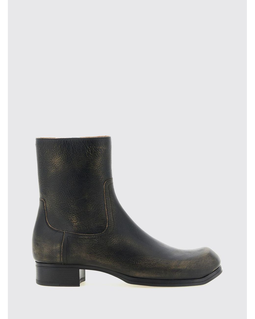 Maison Margiela Black Distressed Leather Ankle Boots With Square Toe And Side Zip for men