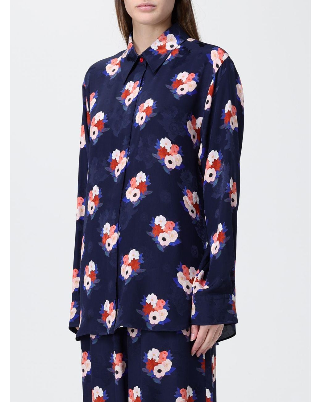 Fendi Blue Seidenhemd Mit Blumenprint Von