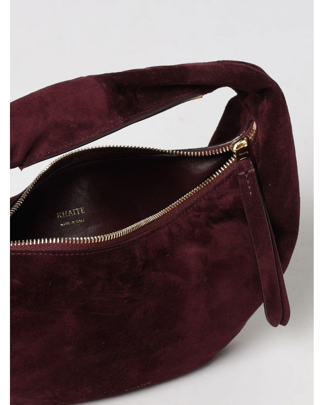 Khaite Brown Olivia Small Suede Calfskin Hobo Bag With Zip Closure