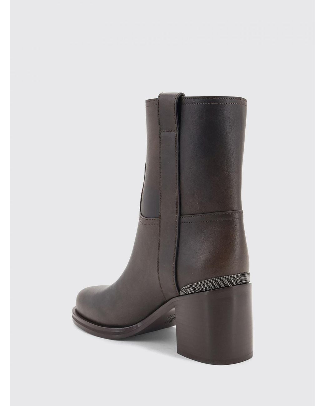 Brunello Cucinelli Black Leather Biker Boots With Monili And Medium Heel