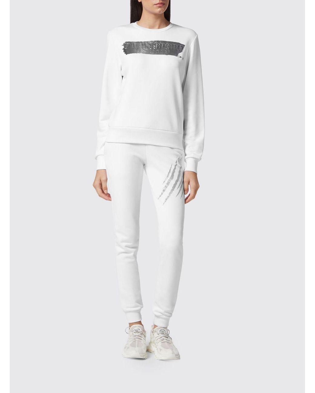 Philipp Plein Gray Crewneck Jersey Jumper With Contrast Logo