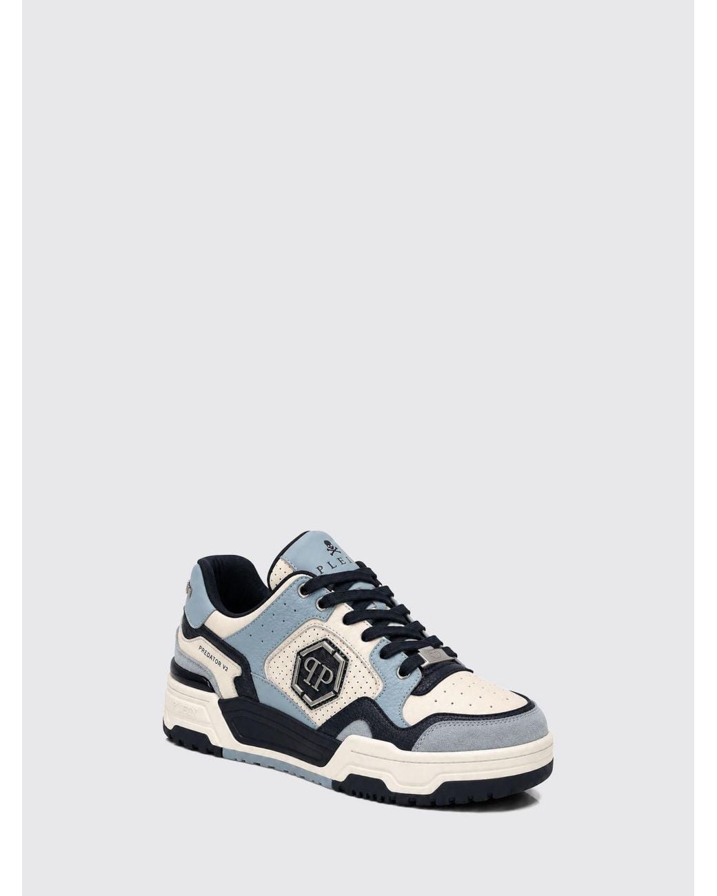 Philipp Plein White Predator V2 Low-Top Leather Trainers With Hexagon Logo for men