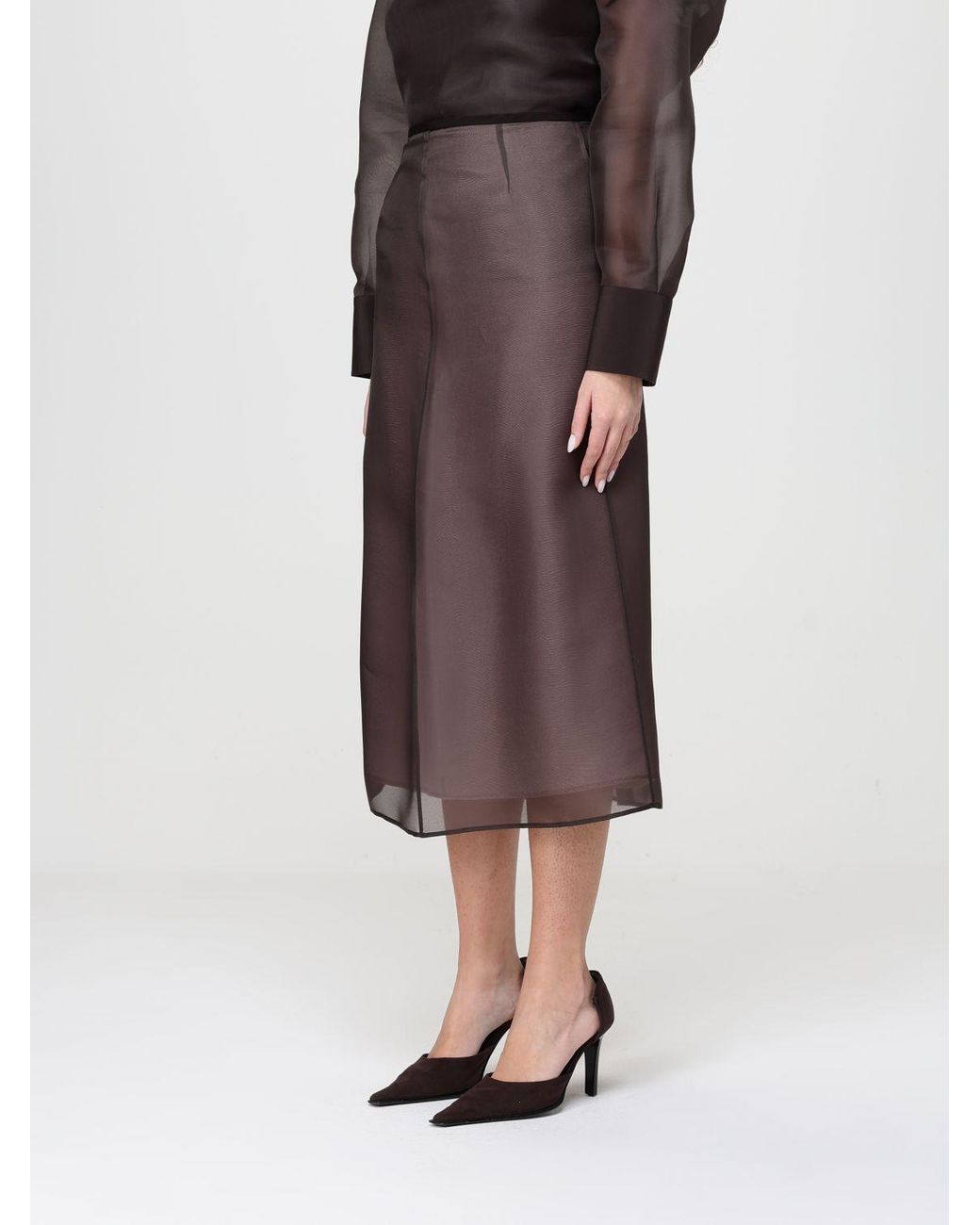 Agnona Brown Silk Midi Skirt