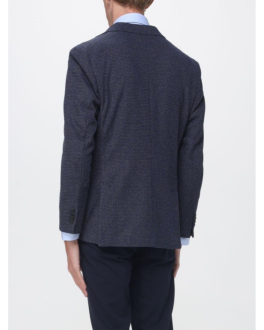 Manuel Ritz Blue Single-Breasted Cotton Blend Blazer With Patch Pockets for men