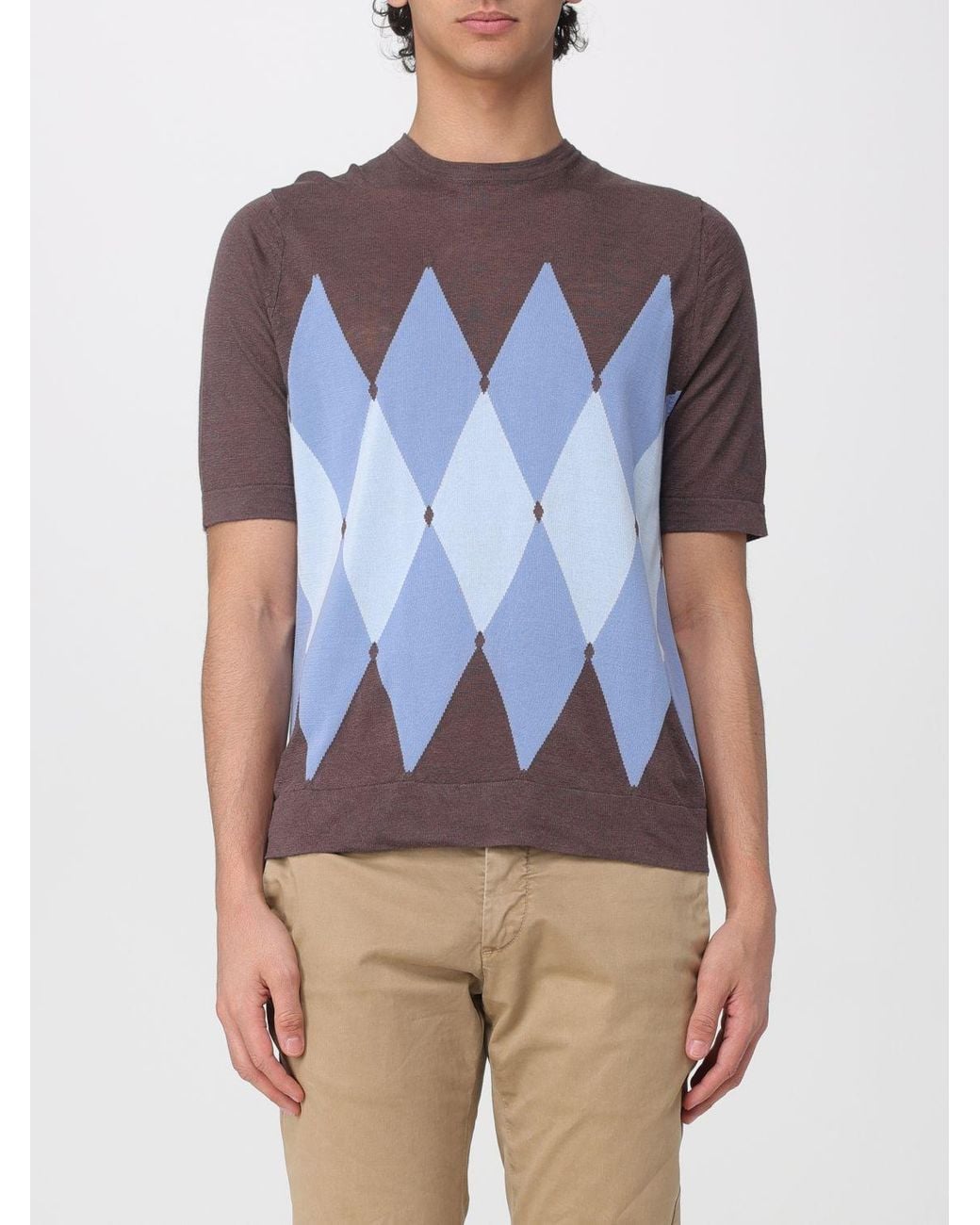 Ballantyne Blue Diamond Pattern Cotton And Linen Knit for men